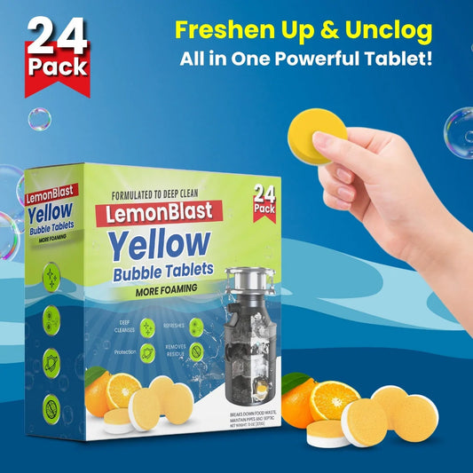 ✨LemonBlast Yellow Bubble Tablets – Odor Eliminator + Blockage Remover🤩